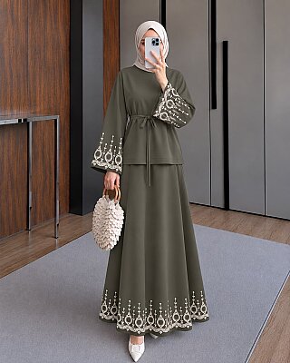 1018 haki nakışlı takım