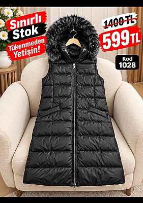 1028 Kapüşonlu Şişme Yelek - Siyah