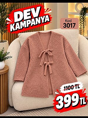 3017 Buklet Kumaş Bağcıklı Ceket - Somon