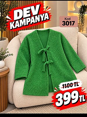 3017 Buklet Kumaş Bağcıklı Ceket - Yeşil