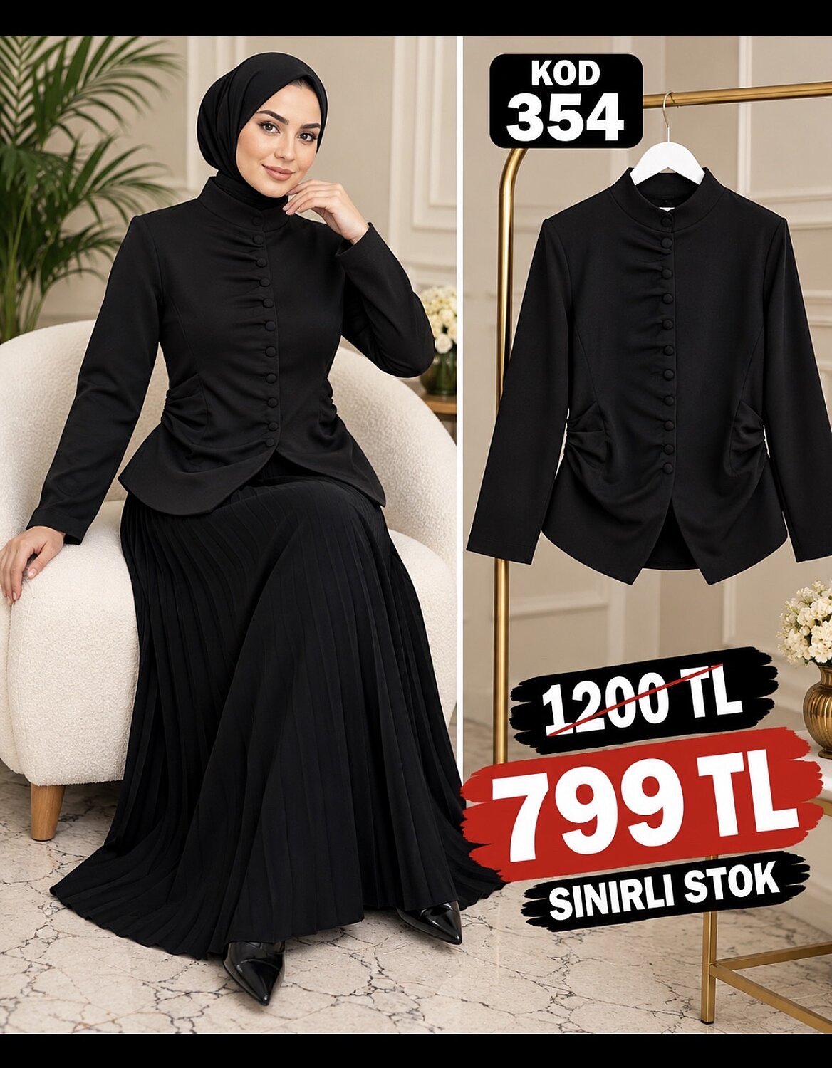 354 SİYAH DÜĞMELİ CEKET  - 1
