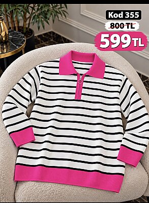 355 FUŞYA CİZGİLİ FERMUARLI KAZAK