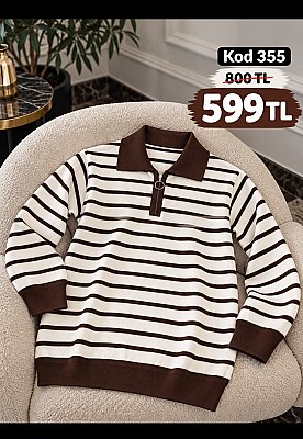 355 KAHVE CİZGİLİ FERMUARLI KAZAK