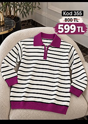 355 MOR CİZGİLİ FERMUARLI KAZAK