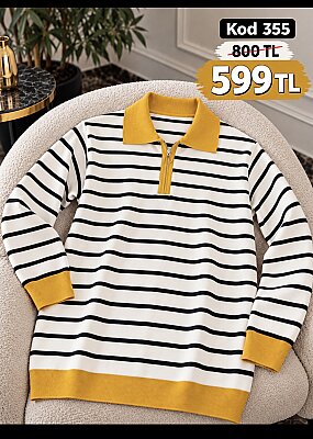 355 SARI CİZGİLİ FERMUARLI KAZAK