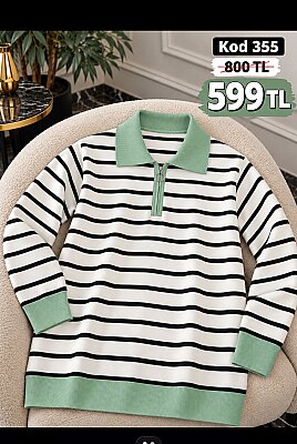 355 SU YEŞİLİ CİZGİLİ FERMUARLI KAZAK