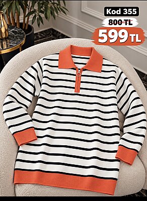 355 TURUNCU CİZGİLİ FERMUARLI KAZAK
