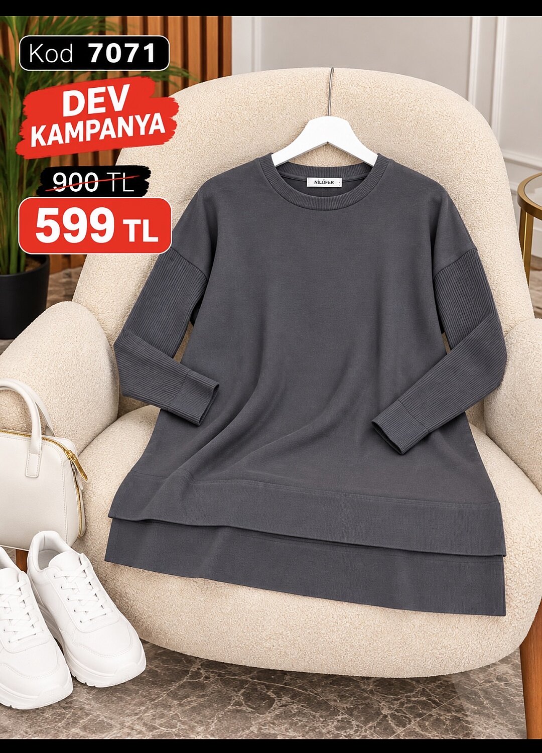 7071 GRİ TUNİK - 1
