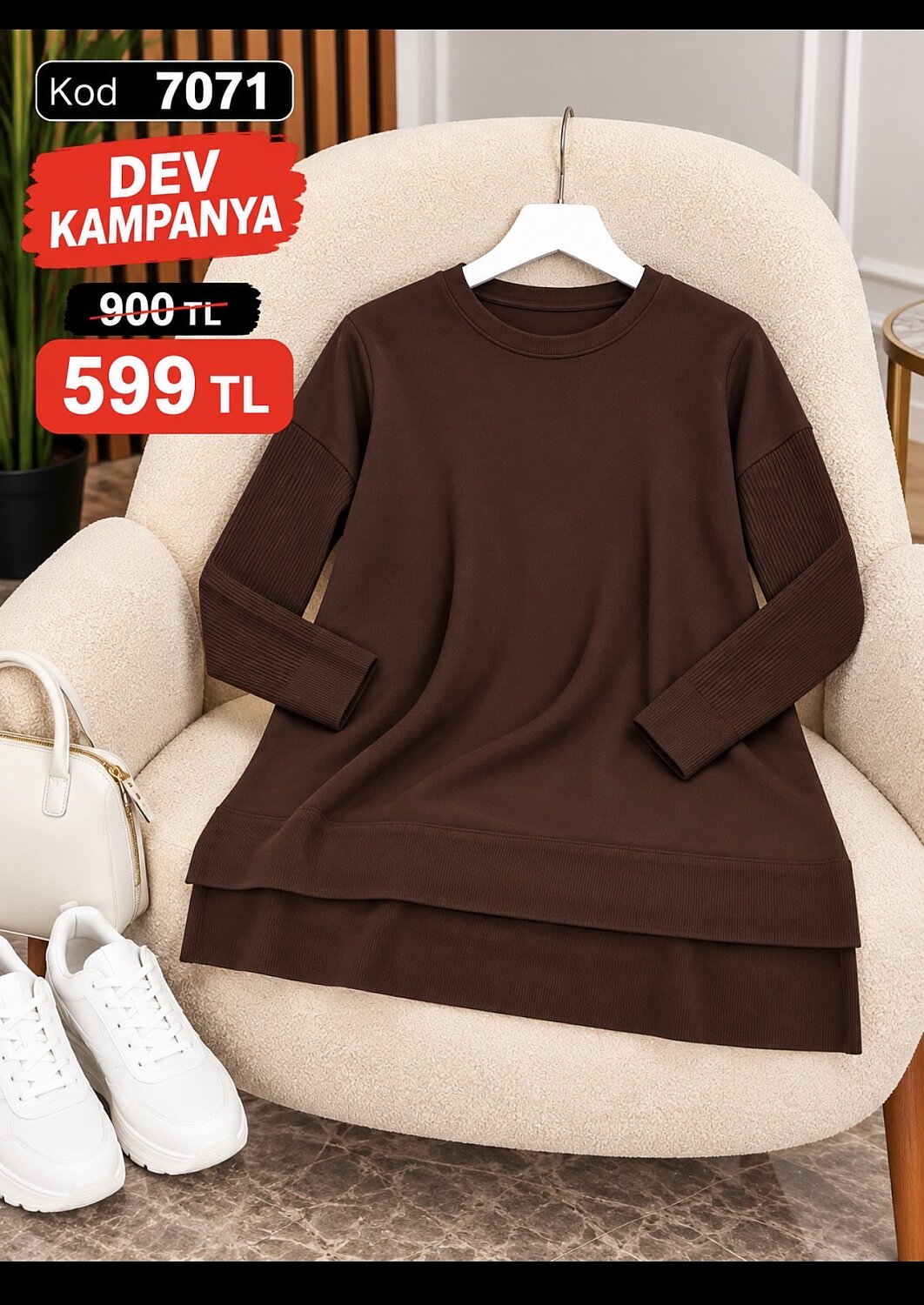 7071 KAHVE TUNİK - 1