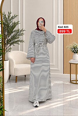 Çizgili Elbise - Siyah Beyaz 825 (1)