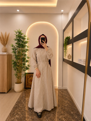 Gabardin Kumaş Beli Lastikli Önden Düğmeli-Kahverengi (1)