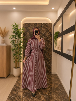 Gabardin Kumaş Beli Lastikli Önden Düğmeli-Kırmızı - 2