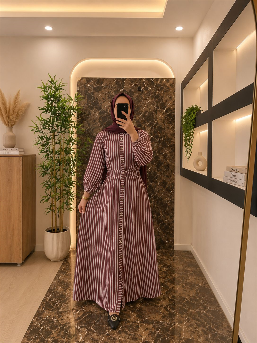 Gabardin Kumaş Beli Lastikli Önden Düğmeli-Kırmızı - 2