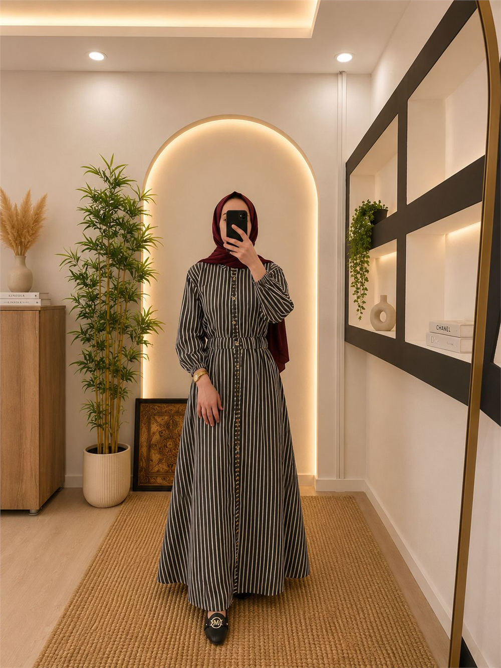 Gabardin Kumaş Beli Lastikli Önden Düğmeli-Siyah - 1