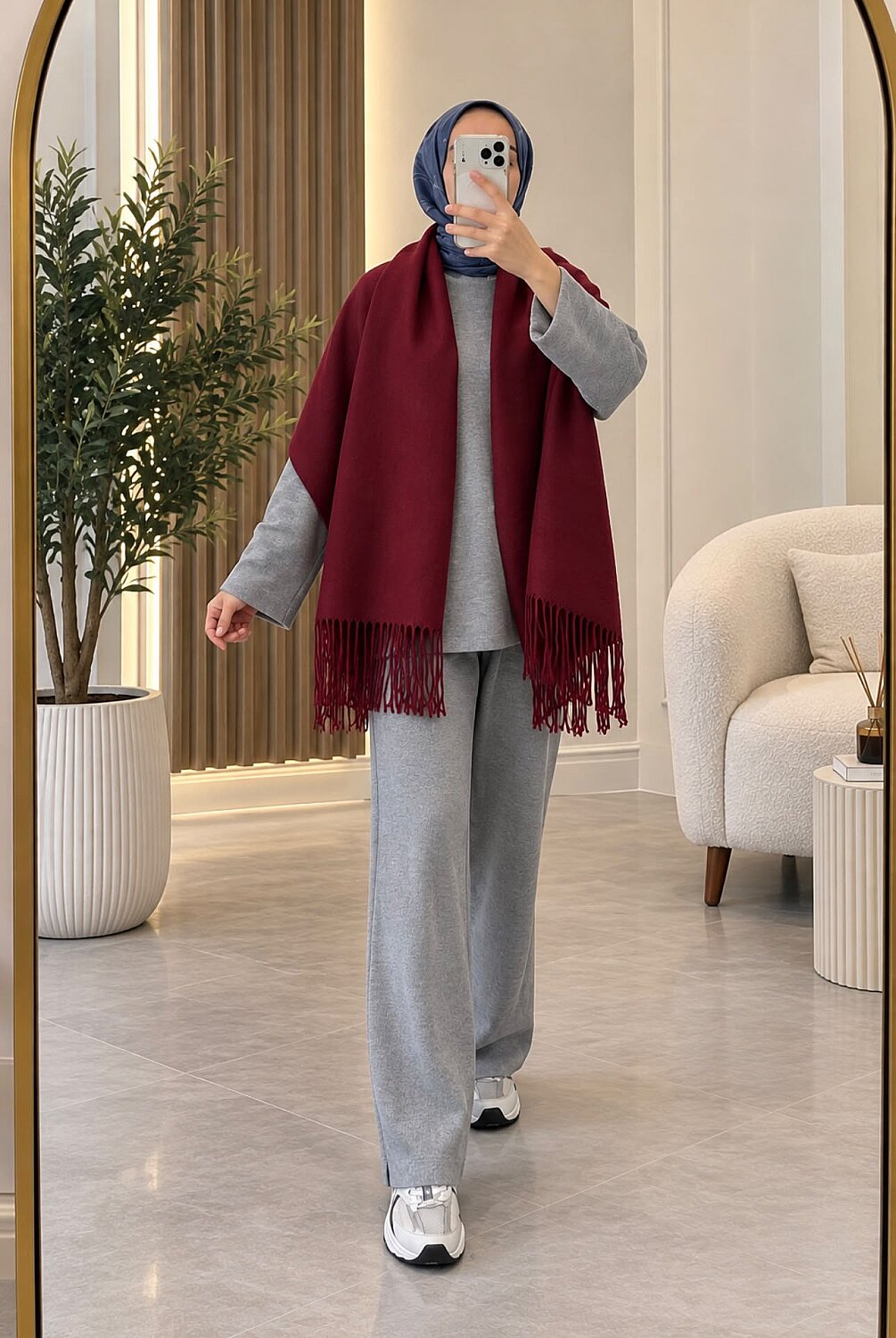 Kaşmir Püsküllü Şal - Bordo 3103 - 1