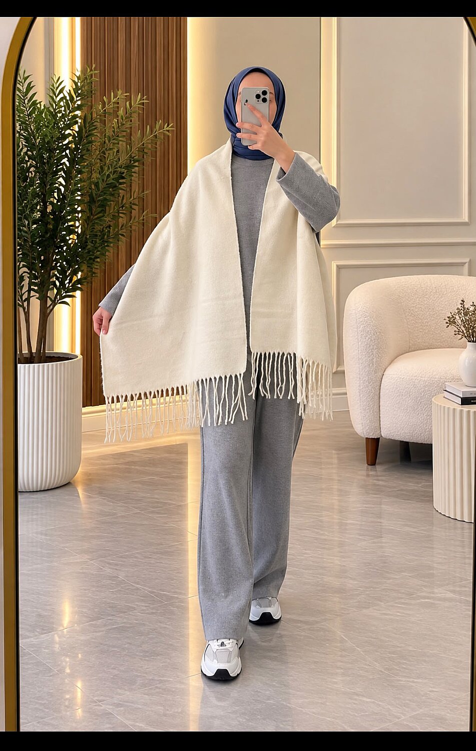 Kaşmir Püsküllü Şal - Ekru 3103 - 1