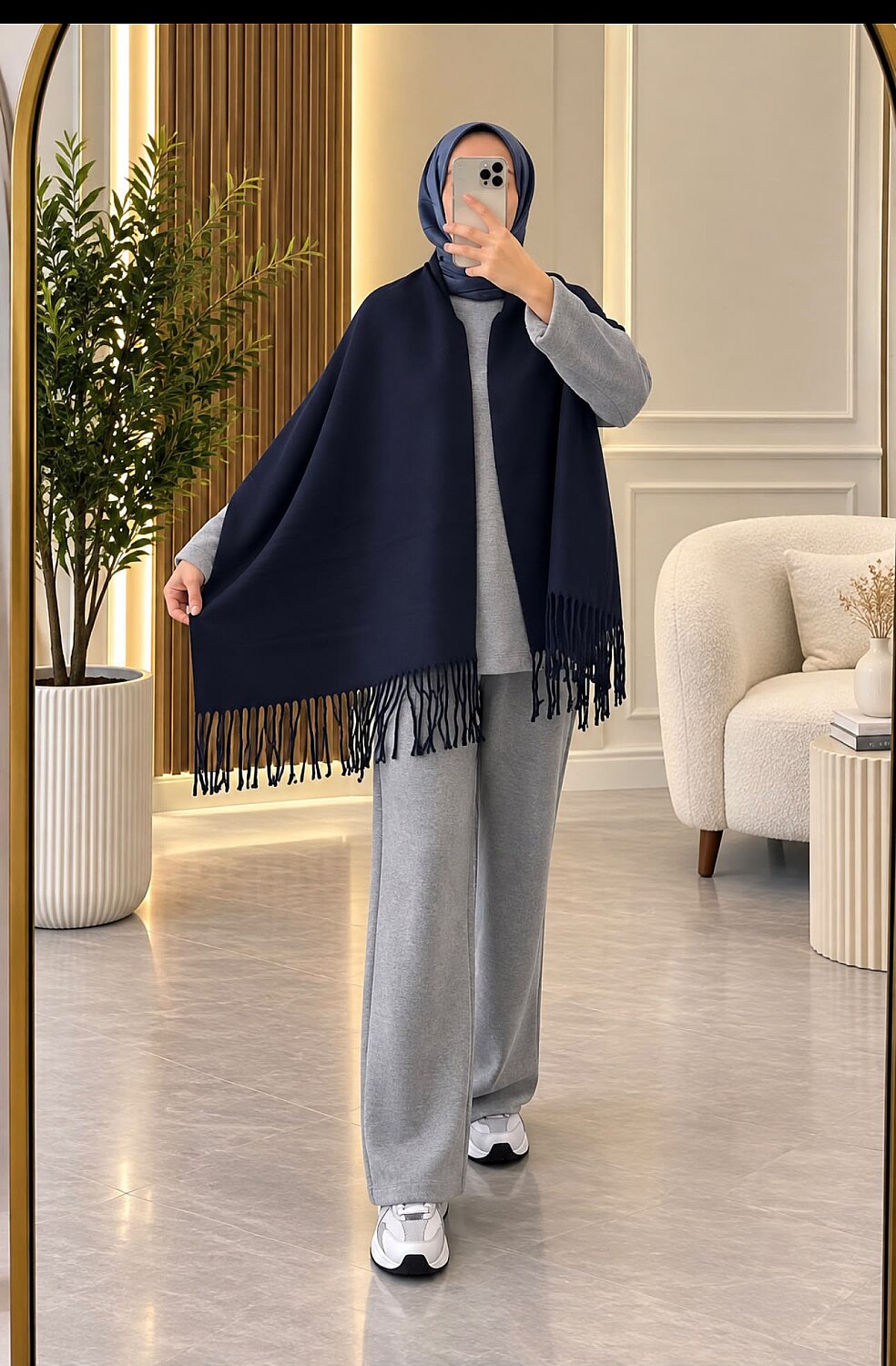 Kaşmir Püsküllü Şal - Lacivert 3103 - 1
