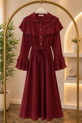 Katkat Elbise Kumaş Lilium-Bordo
