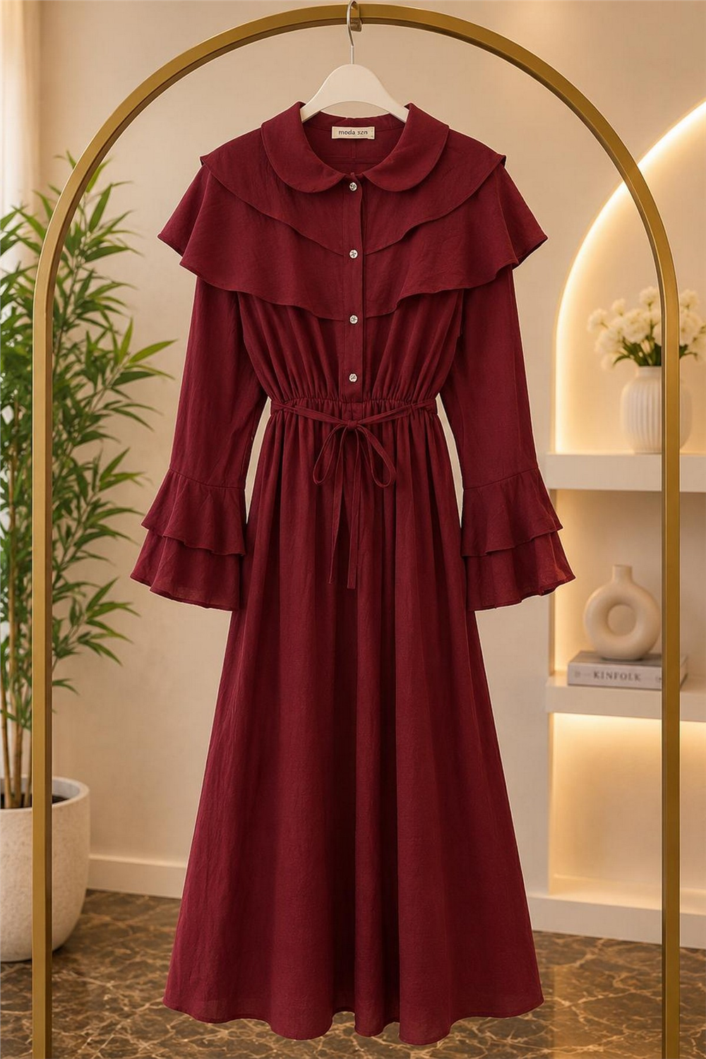 Katkat Elbise Kumaş Lilium-Bordo - 1