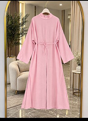 2022 Keten Kumaş Kuşaklı TUNİK- Pembe