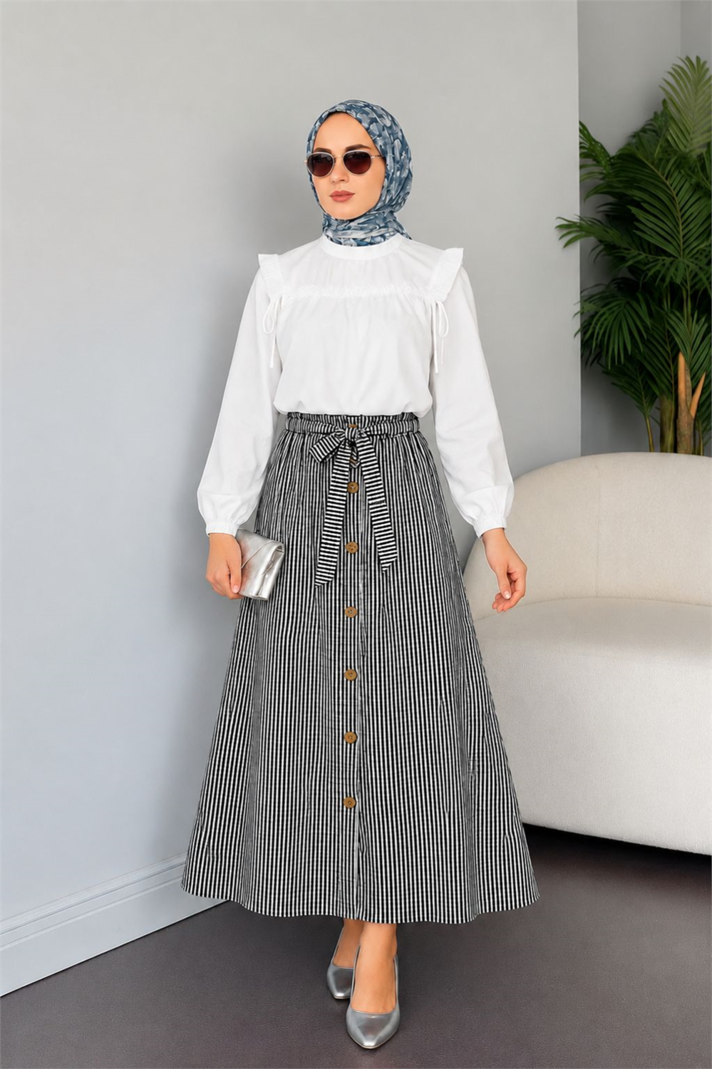 Kod 755 Lastikli Astarlı Etek Standart Beden-Siyah - 1