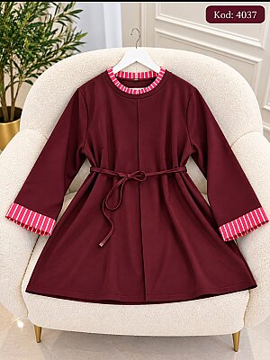 4037 Kol Ağzı Çizgili Tunik - Bordo
