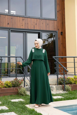 Kum Krep Elbise-Yeşil - 2