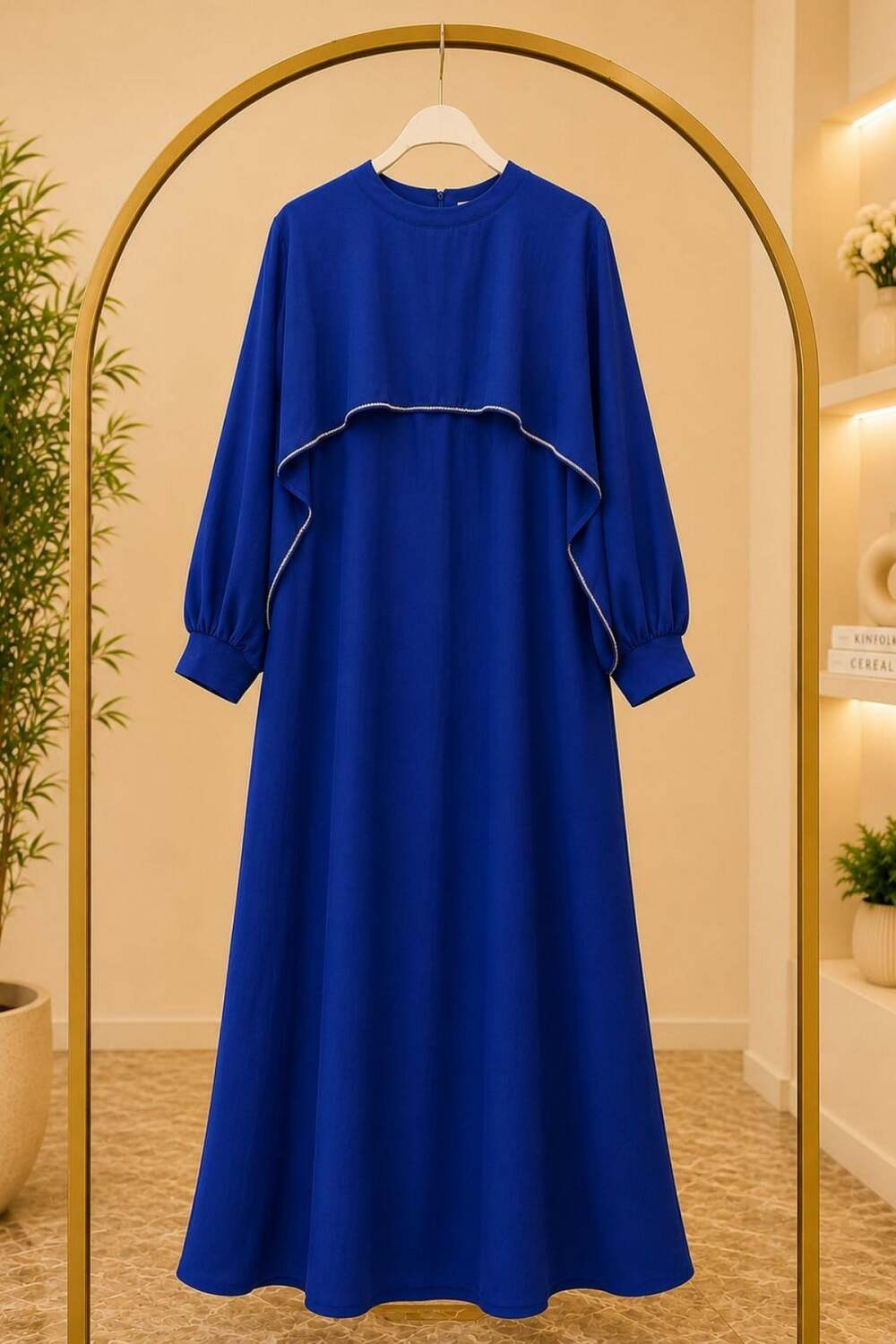 Kumkrep Taşlı Elbise-Lacivert - 1
