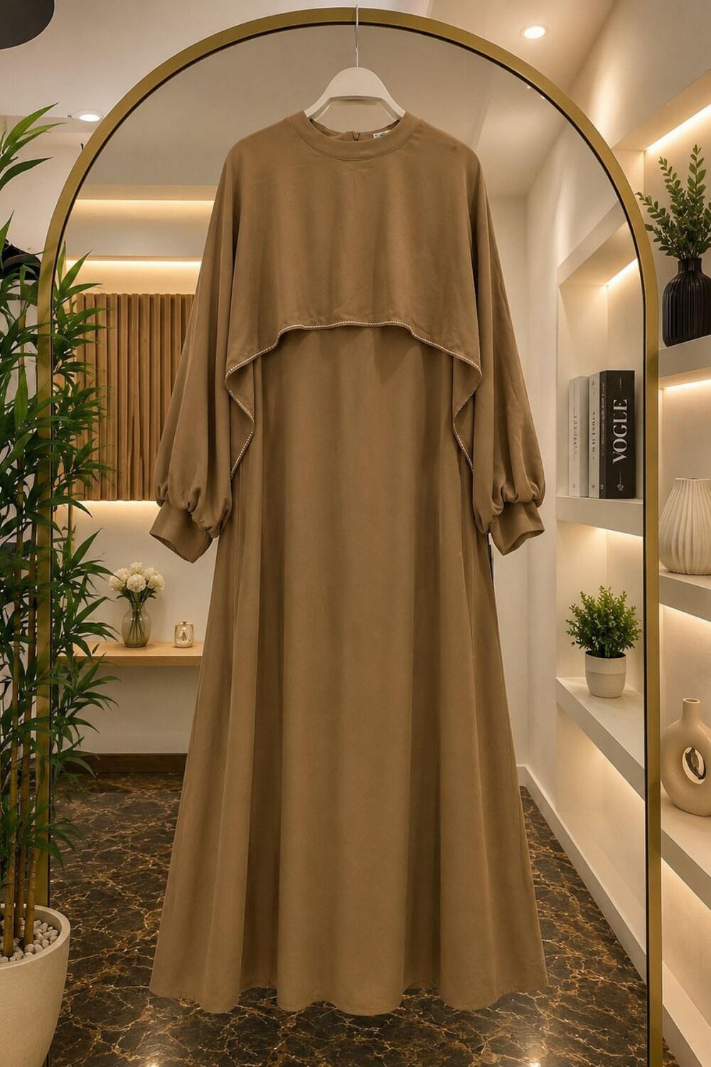 Kumkrep Taşlı Elbise-Toprak - 1