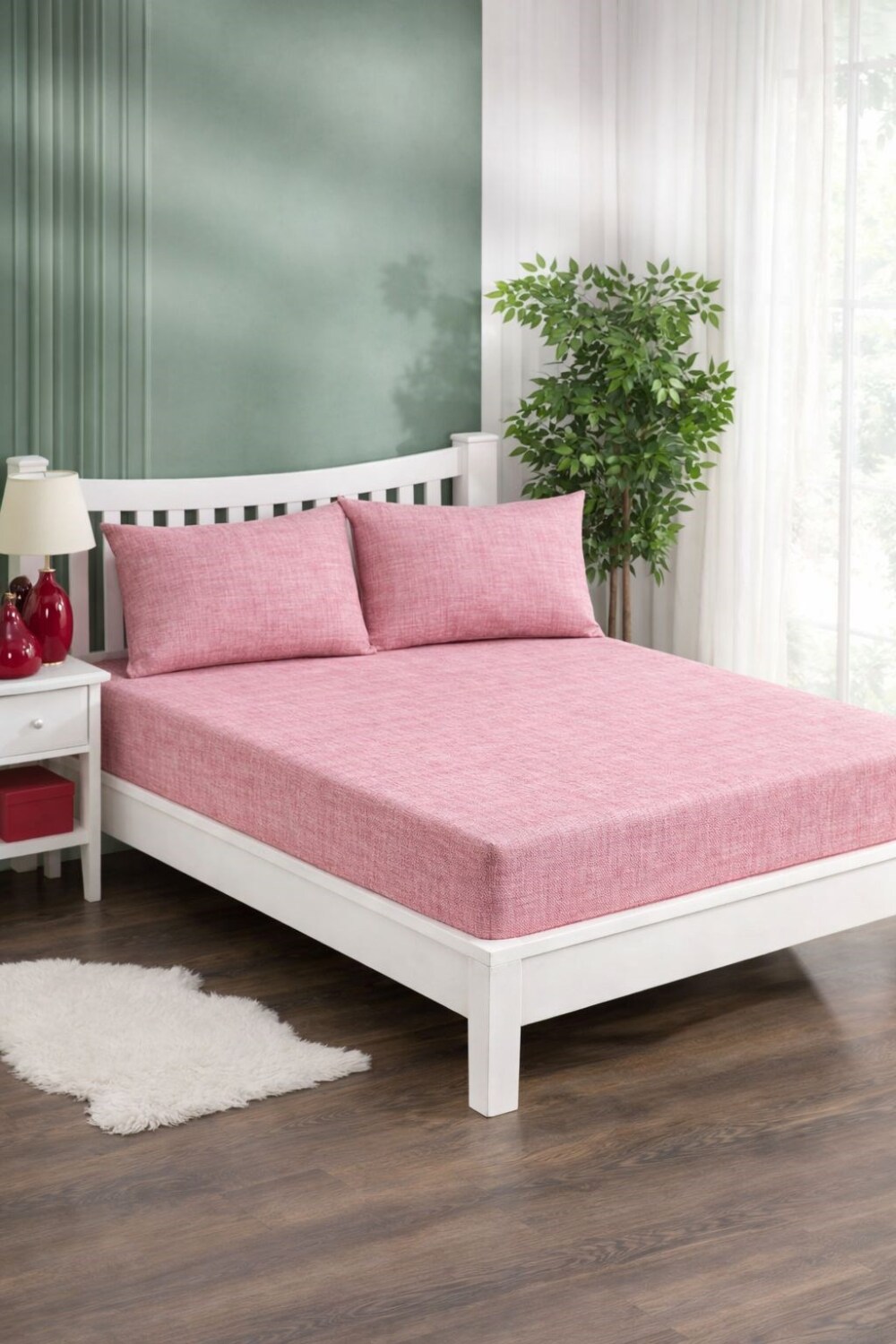 Lastikli Battal Çarşaf Takımı-Pembe - 1