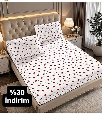 LASTİKLİ KALPLİ BATTAL ÇARŞAF TAKIMI