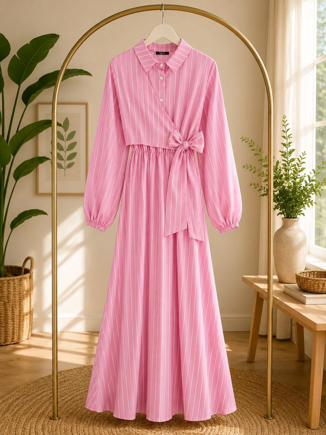 Modal Kumaş Elbise-Pembe - 1