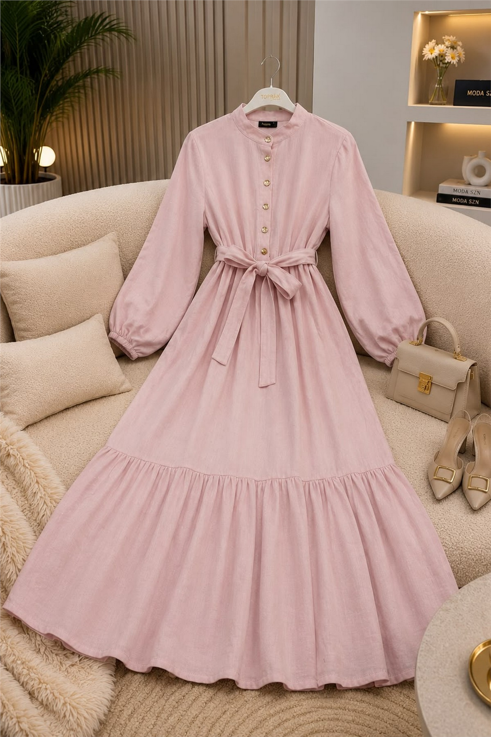Muslin Elbise-Pudra - 1