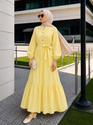 Muslin Kumaş Elbise-Sarı