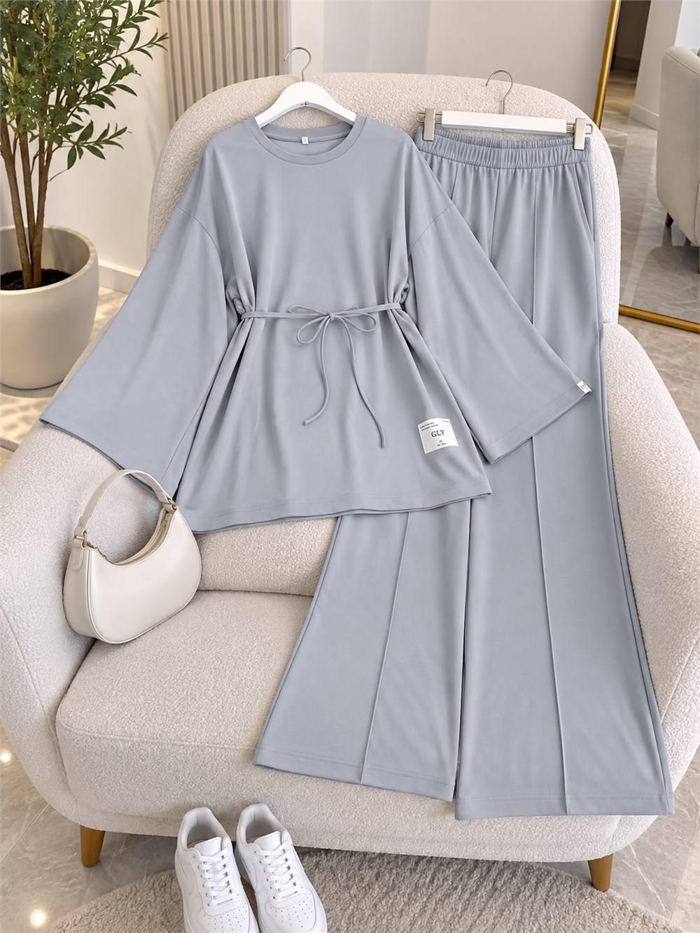 Osso Kumaş Beli Bağcıklı İkili Takım - Açık Mavi 3003 - 1