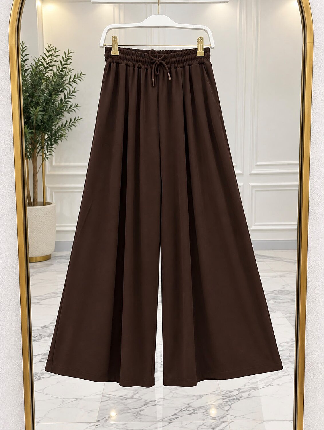 Osso Kumaş Beli Lastikli Bol Paça Pantolon - Kahverengi 5145120 - 1