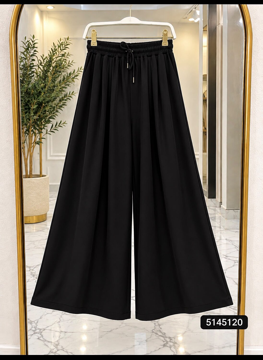 Osso Kumaş Beli Lastikli Bol Paça Pantolon - Siyah 5145120 - 1