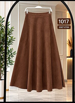 Süet Kumaş Esnek Kloş Maxi Etek - Taba 1017