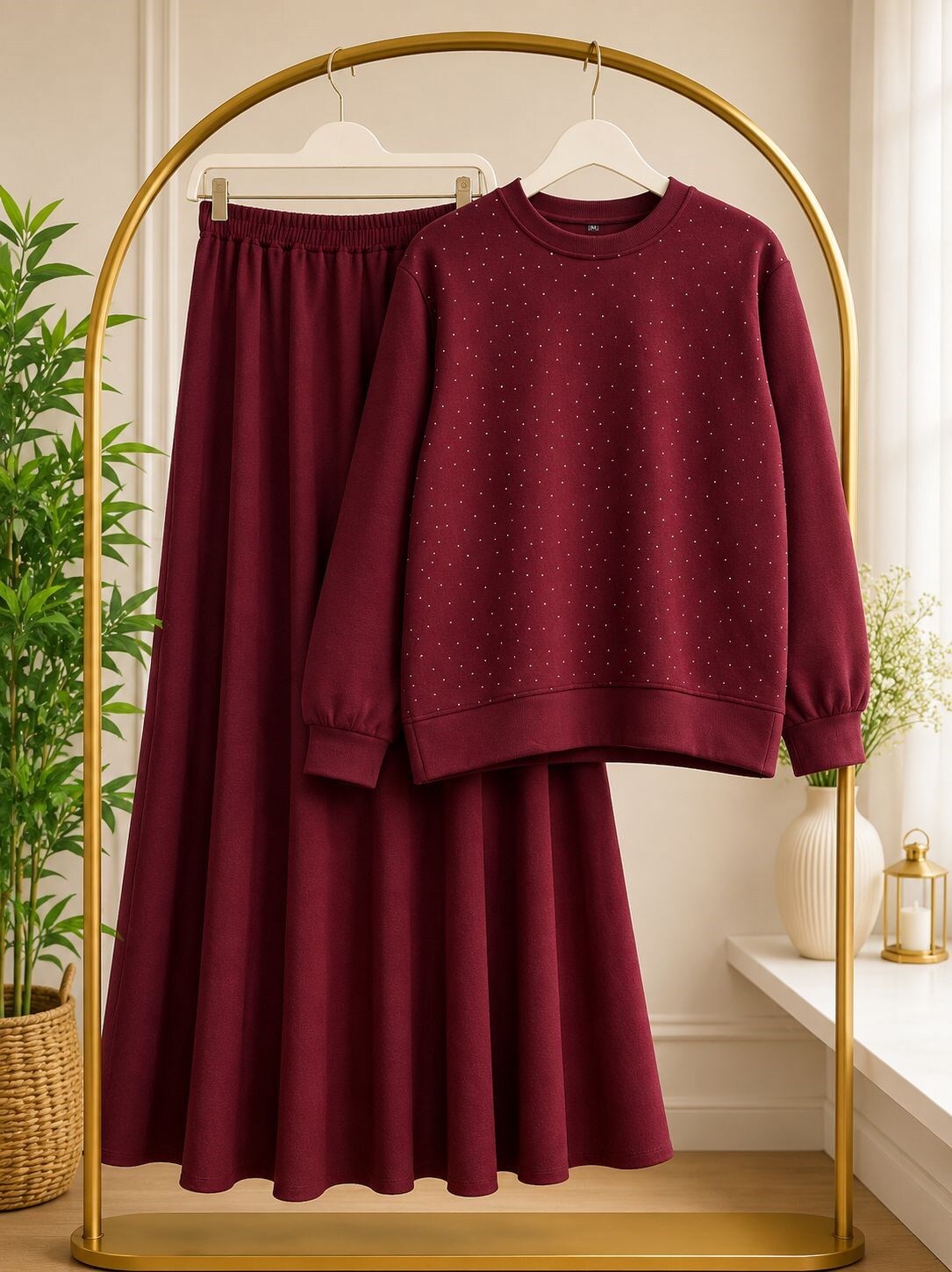 Sweatshirt & Etek Takım-Bordo - 1