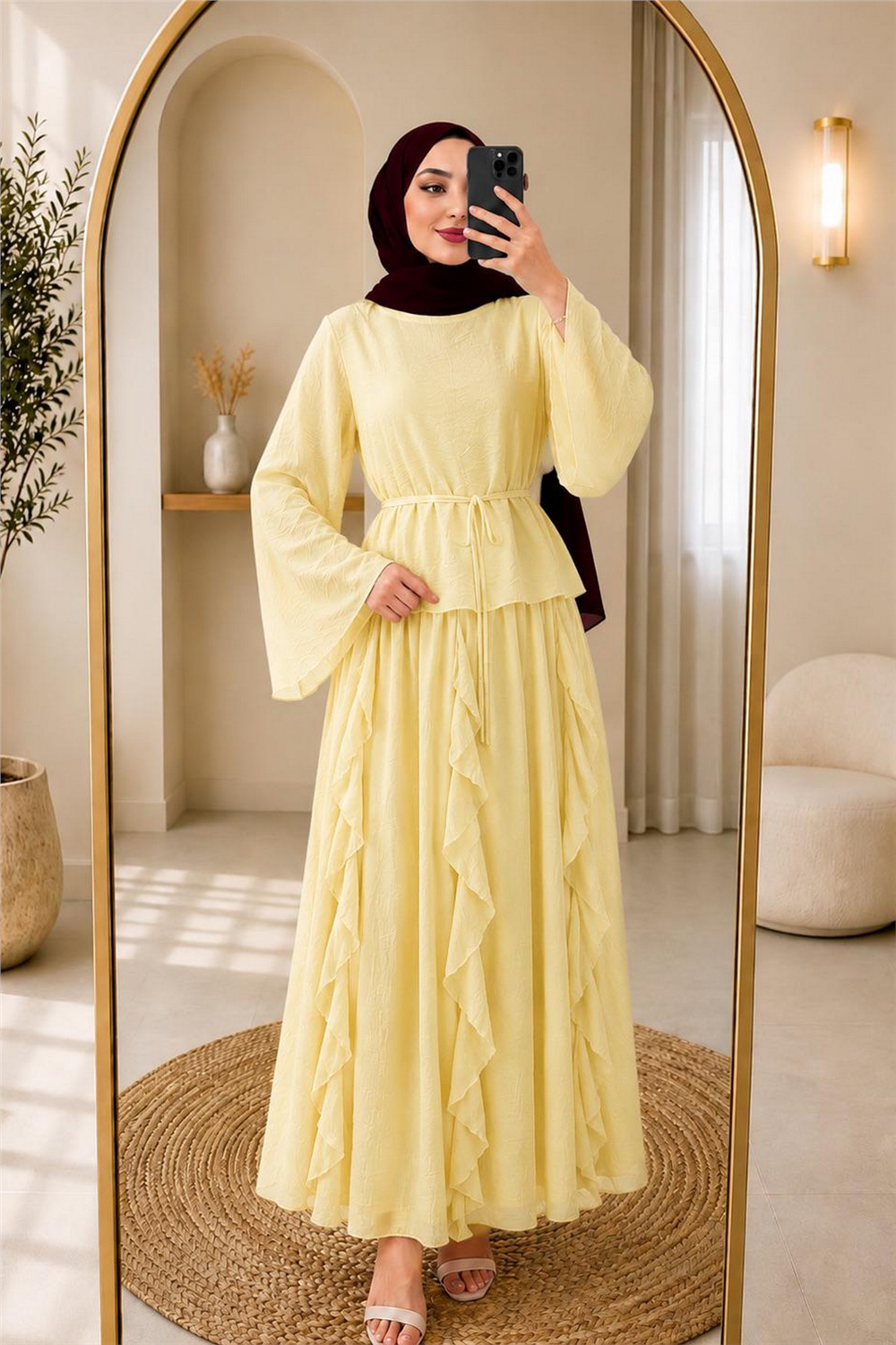 Takım Etek Fırfırlı Kumaş Lilium-Sarı - 1