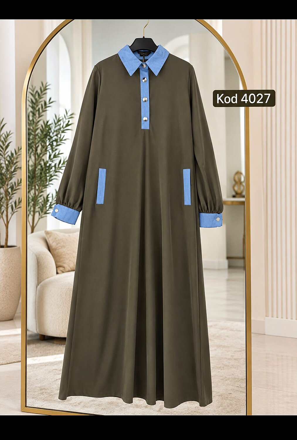 Tanseli Düğmeli Elbise - Haki 4027 - 1