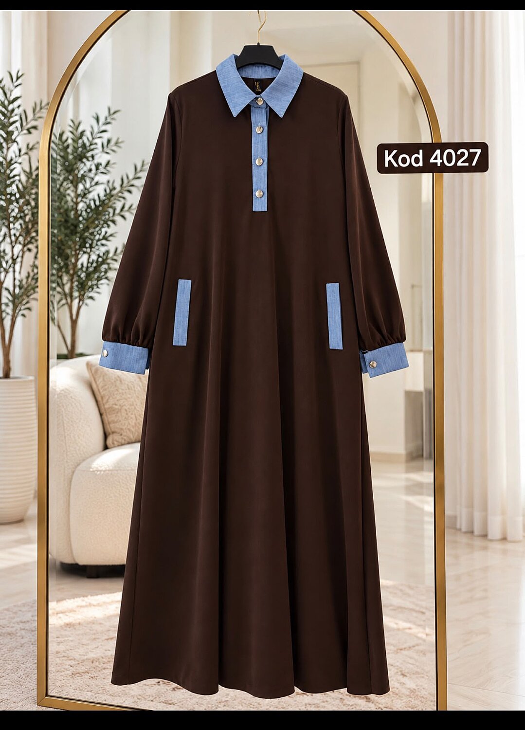 Tanseli Düğmeli Elbise - Kahverengi 4027 - 1