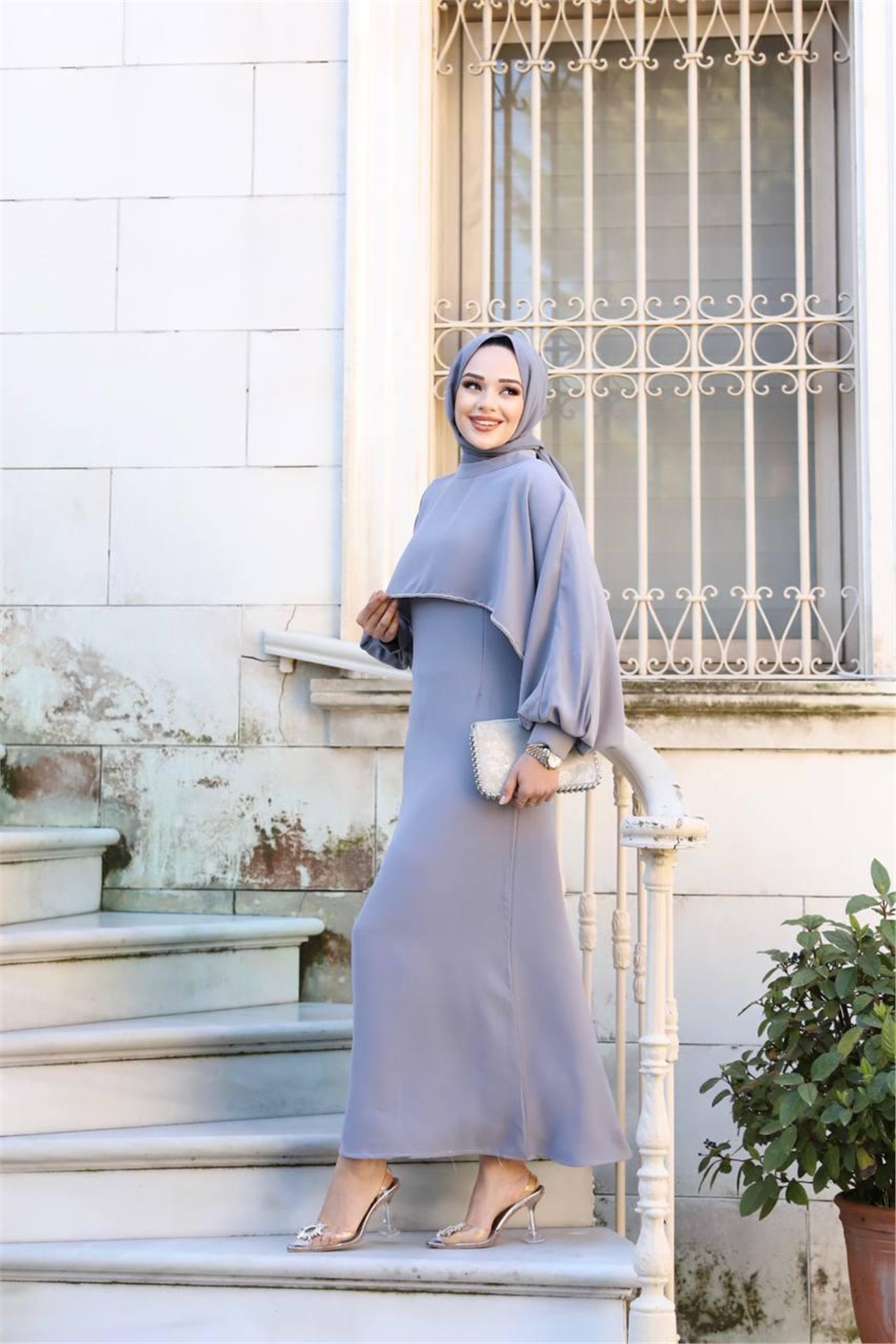 Taşlı Elbise-Gri - 2