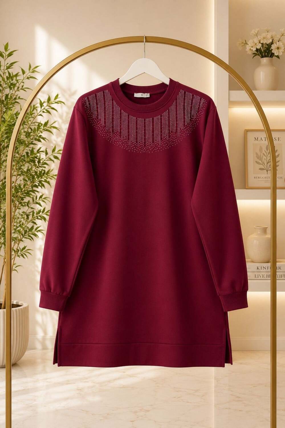 Taşlı Tunik Kumaş Vortex-Bordo - 1