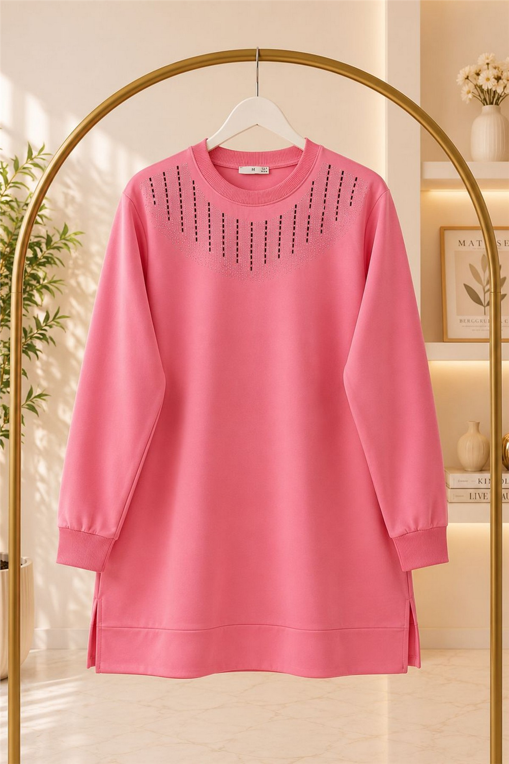 Taşlı Tunik Kumaş Vortex-Pembe - 1
