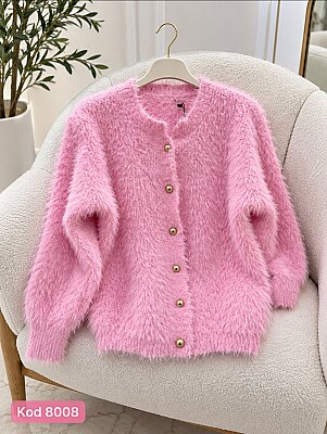 Yumoş Triko Altın Düğmeli Hırka - Pembe 8008