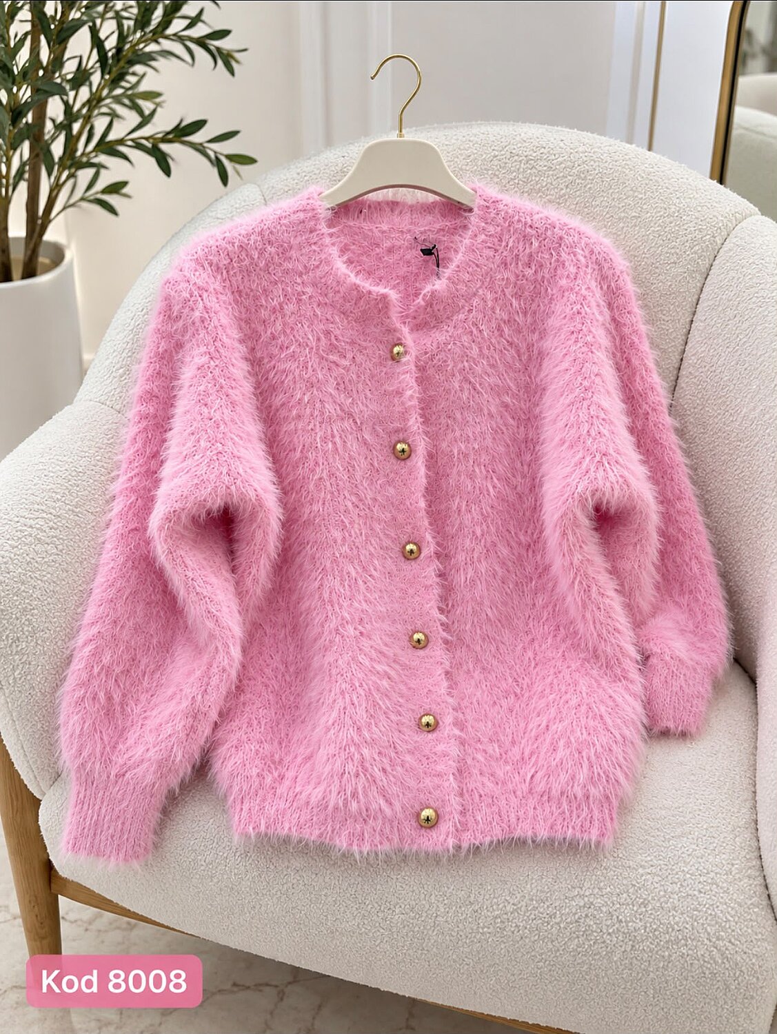 Yumoş Triko Altın Düğmeli Hırka - Pembe 8008 - 1